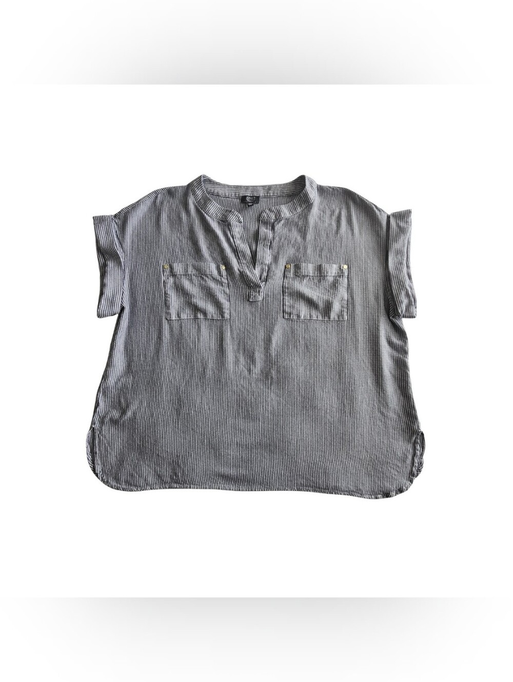 Jones New York Women's Plus Size 3X Gray Striped Short Sleeve Blouse
